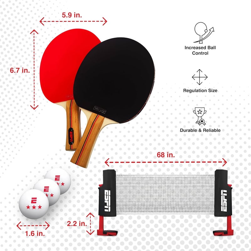 ESPN Ping Pong Set Includes 3 Ping Pong Balls, 2 Paddles, Portable Ping Pong Net and Travel Case, Table Tennis Ideal for Kids Games, Family Games, and Game Night - Image 3